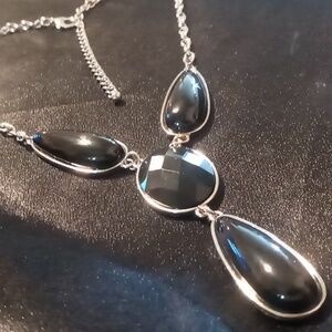 Black bib necklace tear drop crystal cut pendant statement